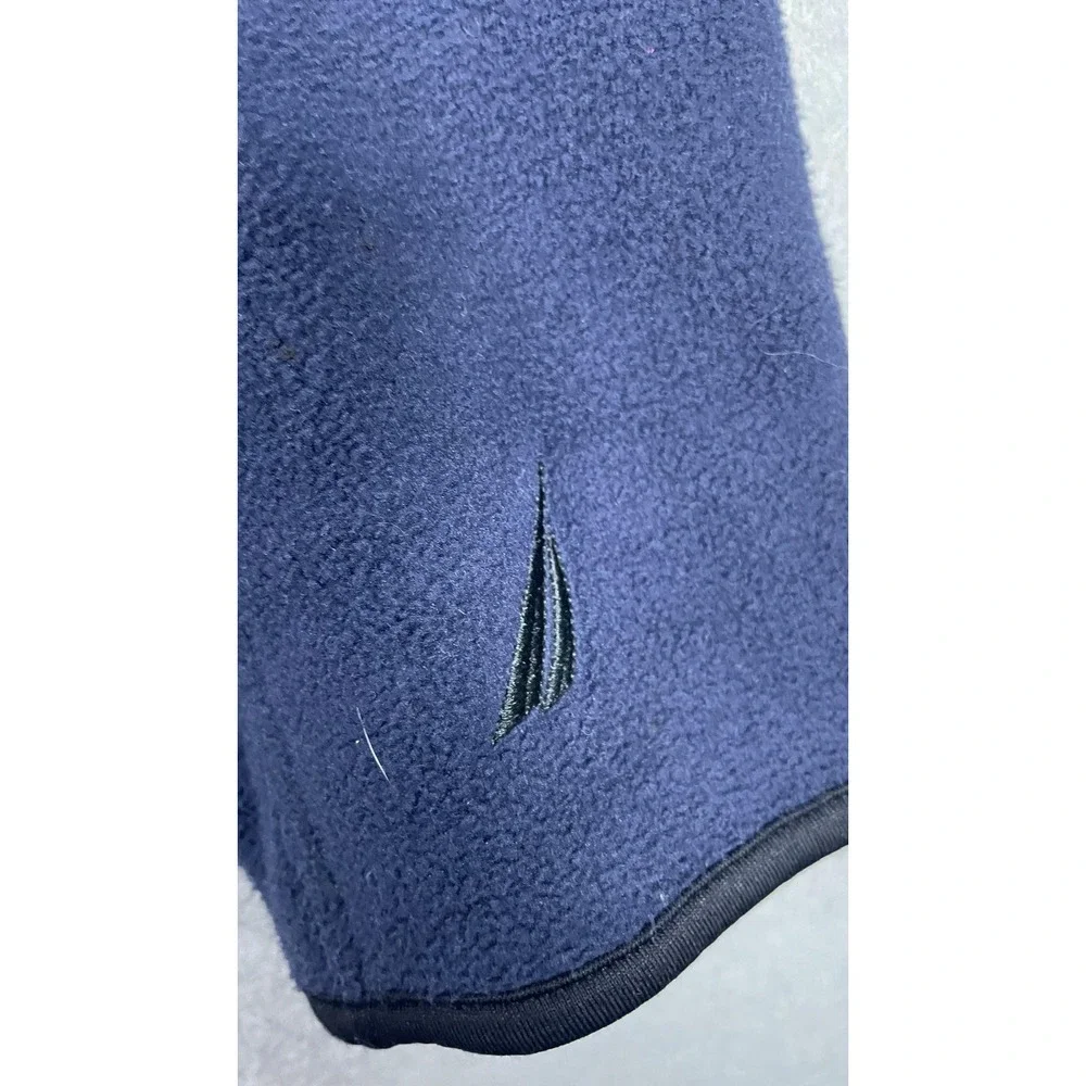 Nautica Jacket Mens Medium Navy Black Fleece‎ Full Zip Stand Collar Sail Logo
